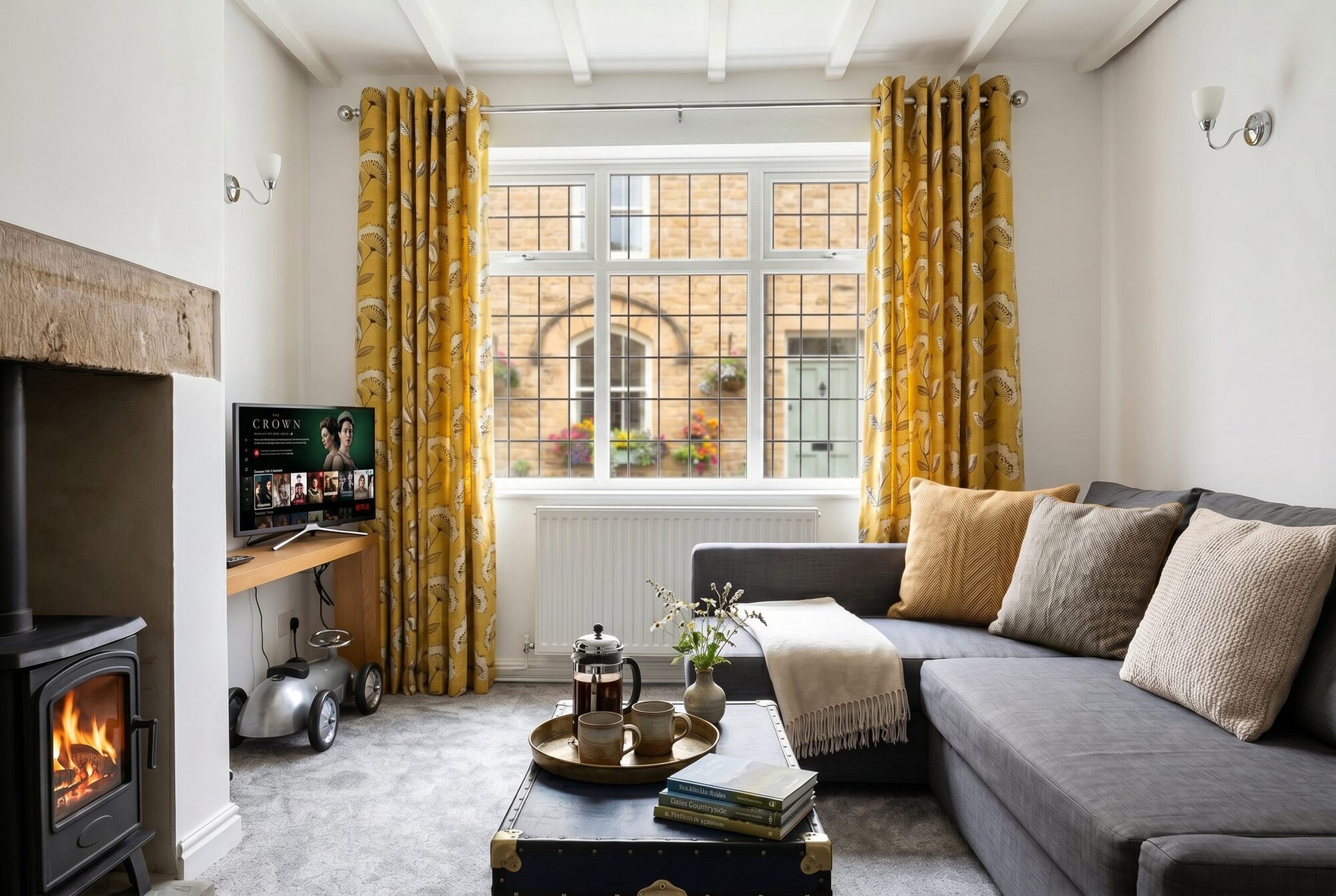 Willow Cottage lounge with log burner